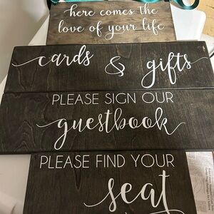 Wooden Wedding Sign Set with White Script